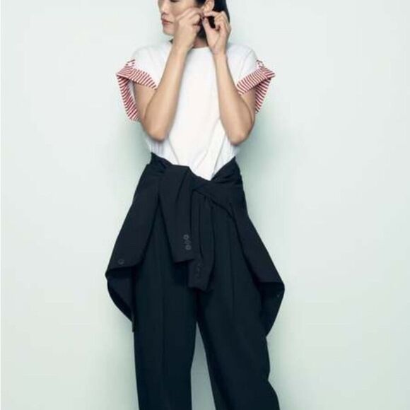 Zara Tops - ZARA White/ Red Poplin T-shirt size small